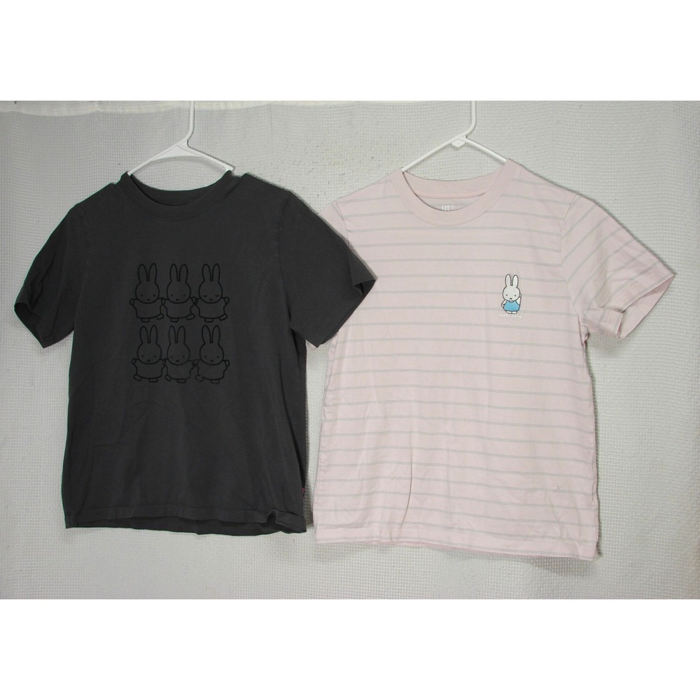 Lot of 2 Uniqlo Miffy in Bloom Graphic Tshirts Sz S Embroidered Bunny Pink Gray